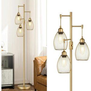 New Dimmable Industrial Floor Lamps – Gold Tree Standing Tall Living Room Light